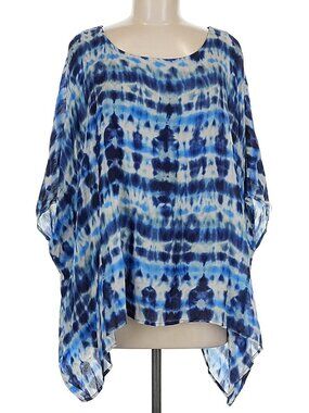 Karen Kane Blue Tie-Dye Layered Scarf Blouse Size Large